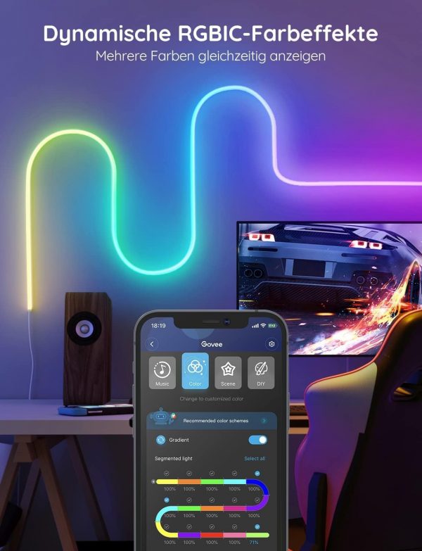 Govee Neon LED Strip 3m, RGBIC Neon LED Streifen mit App-Steuerung, funktioniert mit Alexa und Google Assistant, DIY-Lichteffekte, Musik Sync, Neon Lichtband für Wohnzimmer, Schlafzimmer, Wand Deko – Bild 3