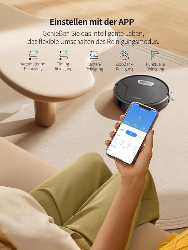 HONITURE Saugroboter mit Wischfunktion,G20 Pro Staubsauger Roboter mit 4500Pa Starke Saugkraft,7,6 cm Roboterstaubsauger mit APP Steuerung 180 Min Laufzeit,Ideal für Tierhaare,Teppiche und Hartböden – Bild 7