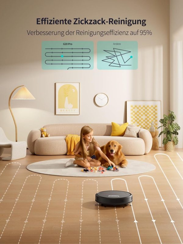 HONITURE Saugroboter mit Wischfunktion,G20 Pro Staubsauger Roboter mit 4500Pa Starke Saugkraft,7,6 cm Roboterstaubsauger mit APP Steuerung 180 Min Laufzeit,Ideal für Tierhaare,Teppiche und Hartböden – Bild 8