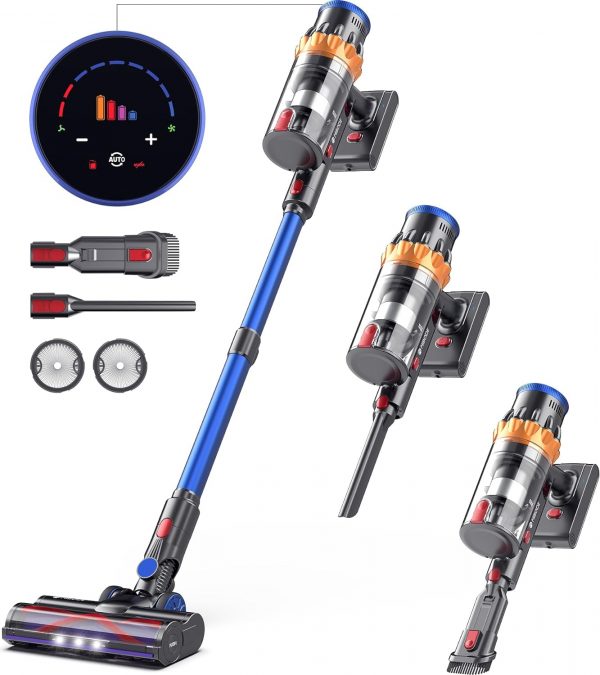 MIBODE Akku Staubsauger, 45000Pa/550W/65Mins Staubsauger Kabellos mit Smart Display, Staubsauger mit Automatikmodus & Anti-Verhedderung-Bürste für Teppich, Hartboden und Tierhaare