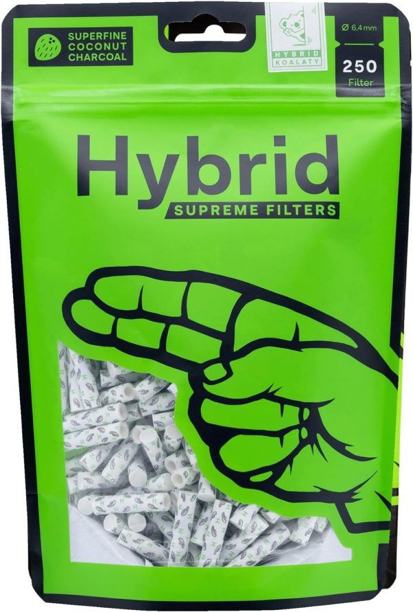 Hybrid Slimfilter - 250er Beutel - Aktivkohlefilter, 6,4mm, Halb Zellstoff Halb Aktivkohle, Weiß