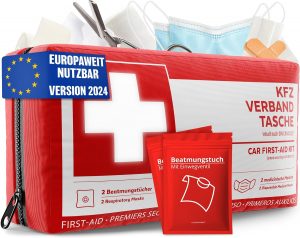 EUROPAWEIT GÜLTIG – Das Erste Hilfe Set erfüllt die neueste Norm nach DIN 13164:2022 und ist somit für die gesamte EU im Straßenverkehr zugelassen. Flexibel und sorgenfrei Auto fahren mit der KFZ-Verbandtasche für Ihr Auto!