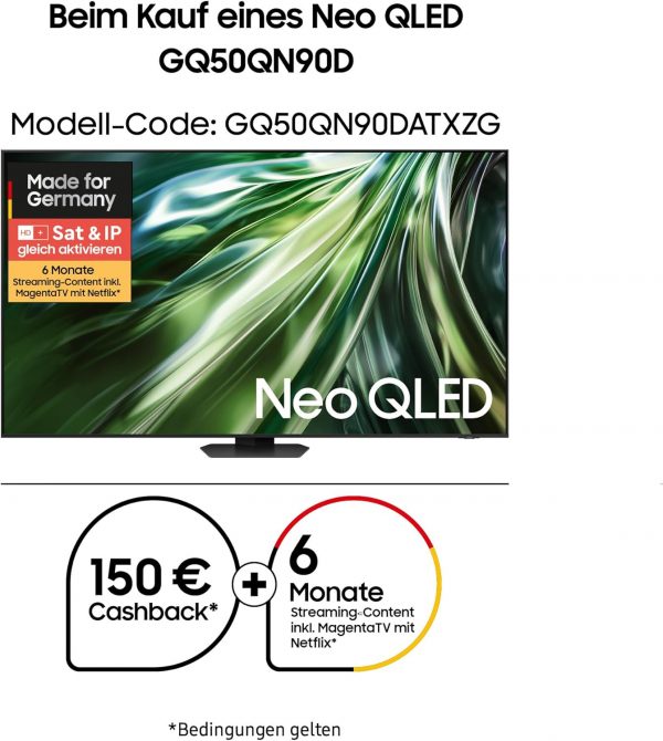 Samsung Neo QLED 4K QN90D Fernseher 50 Zoll, Samsung TV mit Neural Quantum 4K AI Gen2 Prozessor, Quantum-Matrix-Technologie, AI 4K Upscaling, Smart TV, KI TV, GQ50QN90DATXZG, Deutsches Modell [2024] – Bild 5