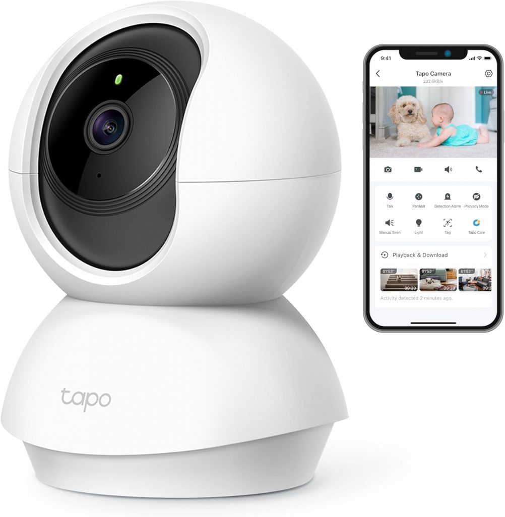 Tapo TP-Link C200 360°-WLAN-Überwachungskamera für den Innenbereich, FHD 1080P, Nachtsicht, Bewegungserkennung, Zwei-Wege-Audio, kompatibel mit Alexa und Google Assistant, für Babys/Haustiere